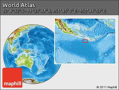 Physical Location Map of the Area around 11° 51' 9" S, 152° 13' 29" E