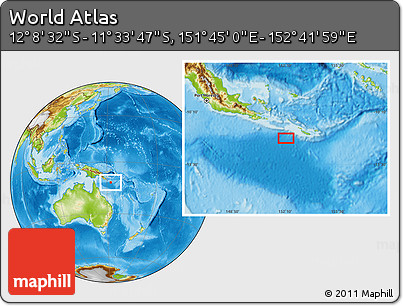 Physical Location Map of the Area around 11° 51' 9" S, 152° 13' 29" E