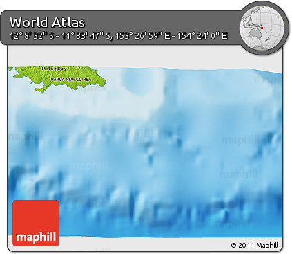 Physical 3D Map of the Area around 11° 51' 9" S, 153° 55' 30" E