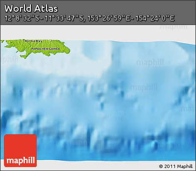 Physical 3D Map of the Area around 11° 51' 9" S, 153° 55' 30" E
