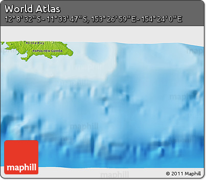 Physical 3D Map of the Area around 11° 51' 9" S, 153° 55' 30" E