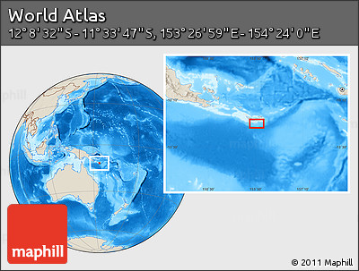 Shaded Relief Location Map of the Area around 11° 51' 9" S, 153° 55' 30" E