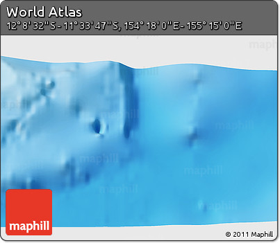 Physical 3D Map of the Area around 11° 51' 9" S, 154° 46' 30" E