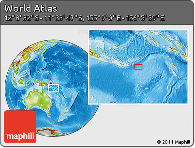 Physical Location Map of the Area around 11° 51' 9" S, 155° 37' 30" E