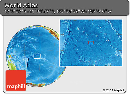 Physical Location Map of the Area around 11° 51' 9" S, 155° 28' 29" W