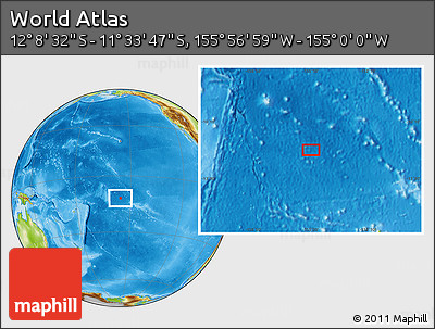 Physical Location Map of the Area around 11° 51' 9" S, 155° 28' 29" W