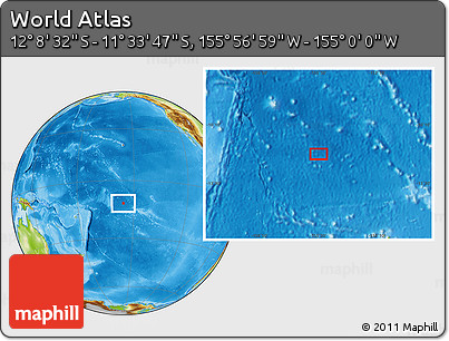 Physical Location Map of the Area around 11° 51' 9" S, 155° 28' 29" W