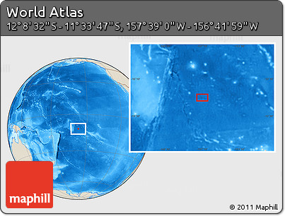 Shaded Relief Location Map of the Area around 11° 51' 9" S, 157° 10' 30" W