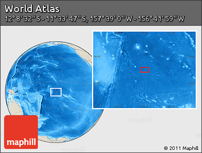Shaded Relief Location Map of the Area around 11° 51' 9" S, 157° 10' 30" W