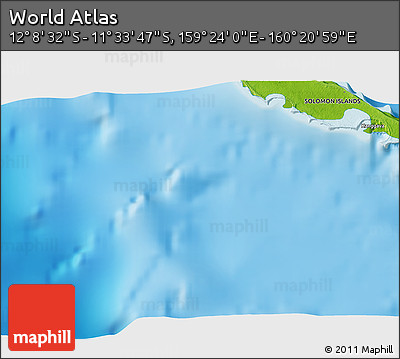 Physical 3D Map of the Area around 11° 51' 9" S, 159° 52' 30" E