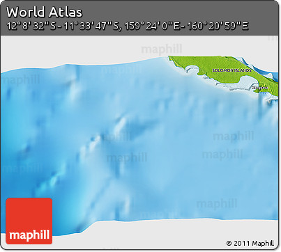 Physical 3D Map of the Area around 11° 51' 9" S, 159° 52' 30" E