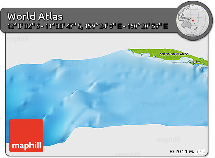 Physical Panoramic Map of the Area around 11° 51' 9" S, 159° 52' 30" E