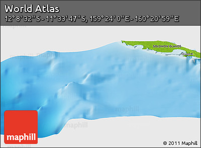 Physical Panoramic Map of the Area around 11° 51' 9" S, 159° 52' 30" E
