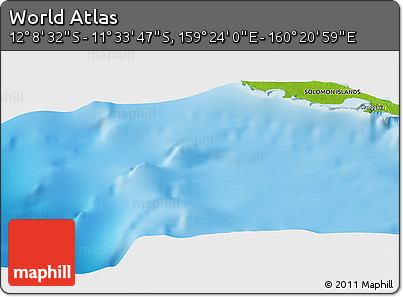 Physical Panoramic Map of the Area around 11° 51' 9" S, 159° 52' 30" E