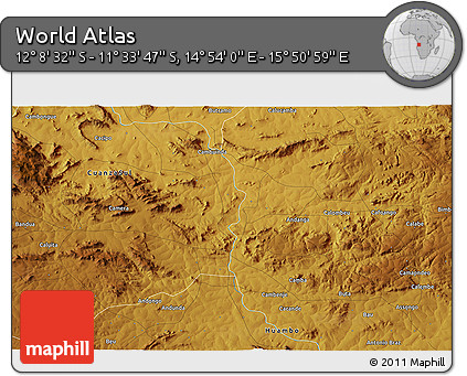 Physical 3D Map of the Area around 11° 51' 9" S, 15° 22' 30" E