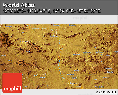 Physical 3D Map of the Area around 11° 51' 9" S, 15° 22' 30" E