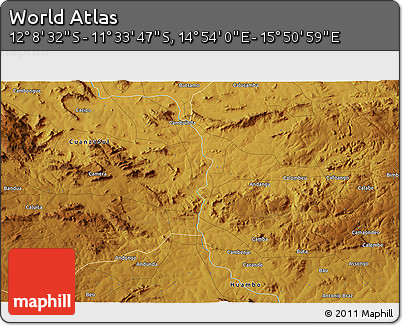 Physical 3D Map of the Area around 11° 51' 9" S, 15° 22' 30" E