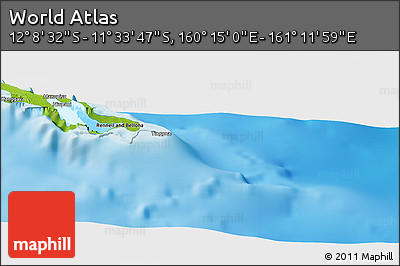 Physical Panoramic Map of the Area around 11° 51' 9" S, 160° 43' 29" E