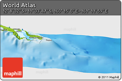 Physical Panoramic Map of the Area around 11° 51' 9" S, 160° 43' 29" E