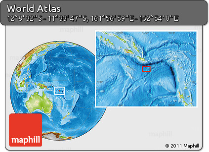 Physical Location Map of the Area around 11° 51' 9" S, 162° 25' 30" E