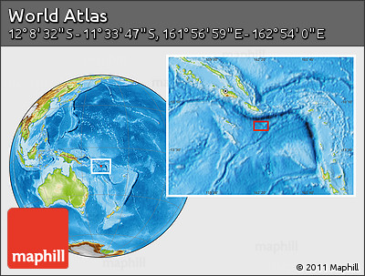 Physical Location Map of the Area around 11° 51' 9" S, 162° 25' 30" E