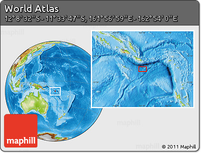Physical Location Map of the Area around 11° 51' 9" S, 162° 25' 30" E
