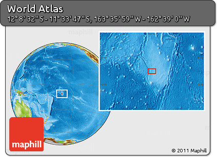 Physical Location Map of the Area around 11° 51' 9" S, 163° 7' 30" W