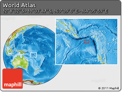 Physical Location Map of the Area around 11° 51' 9" S, 164° 7' 30" E