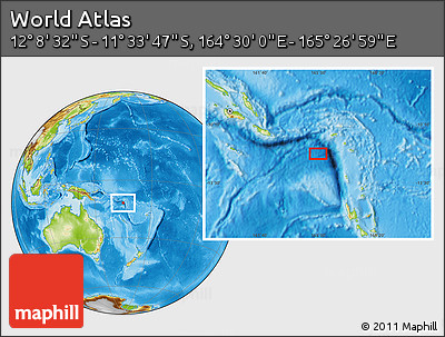 Physical Location Map of the Area around 11° 51' 9" S, 164° 58' 29" E