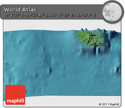 Satellite 3D Map of the Area around 11° 51' 9" S, 166° 40' 30" E