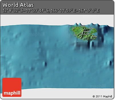 Satellite 3D Map of the Area around 11° 51' 9" S, 166° 40' 30" E