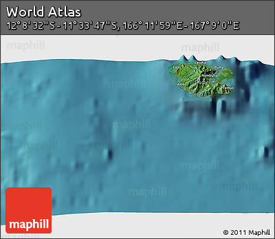 Satellite 3D Map of the Area around 11° 51' 9" S, 166° 40' 30" E