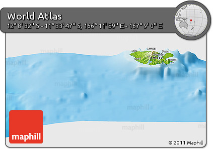 Physical Panoramic Map of the Area around 11° 51' 9" S, 166° 40' 30" E
