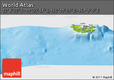 Physical Panoramic Map of the Area around 11° 51' 9" S, 166° 40' 30" E