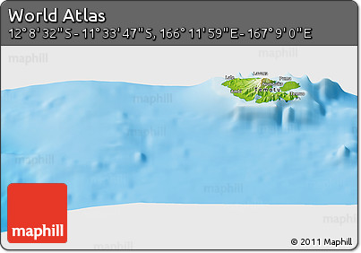 Physical Panoramic Map of the Area around 11° 51' 9" S, 166° 40' 30" E