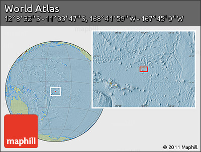 Savanna Style Location Map of the Area around 11° 51' 9" S, 168° 13' 29" W, hill shading