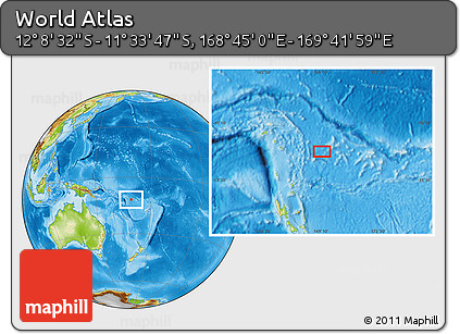 Physical Location Map of the Area around 11° 51' 9" S, 169° 13' 29" E