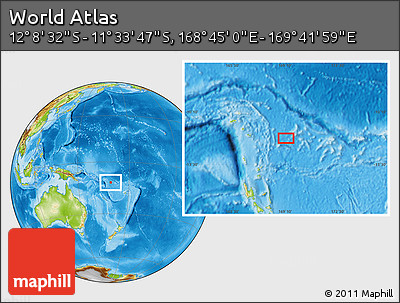 Physical Location Map of the Area around 11° 51' 9" S, 169° 13' 29" E