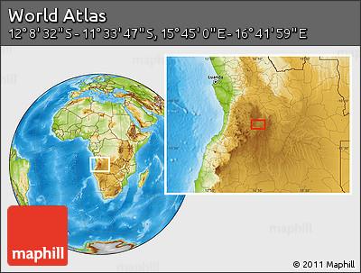 Physical Location Map of the Area around 11° 51' 9" S, 16° 13' 30" E