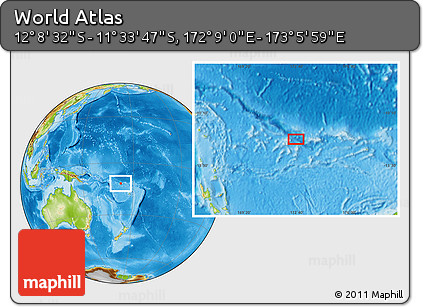 Physical Location Map of the Area around 11° 51' 9" S, 172° 37' 30" E