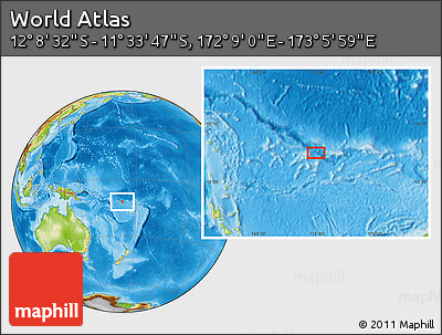 Physical Location Map of the Area around 11° 51' 9" S, 172° 37' 30" E
