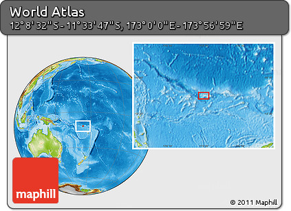 Physical Location Map of the Area around 11° 51' 9" S, 173° 28' 29" E