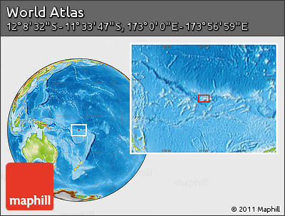 Physical Location Map of the Area around 11° 51' 9" S, 173° 28' 29" E
