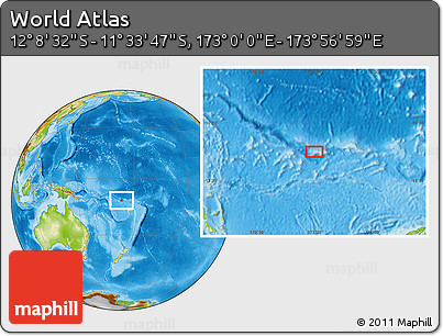 Physical Location Map of the Area around 11° 51' 9" S, 173° 28' 29" E