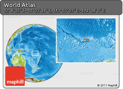 Physical Location Map of the Area around 11° 51' 9" S, 174° 19' 29" E