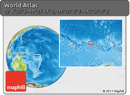 Physical Location Map of the Area around 11° 51' 9" S, 176° 1' 30" E