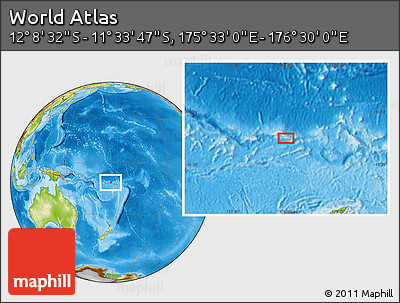 Physical Location Map of the Area around 11° 51' 9" S, 176° 1' 30" E