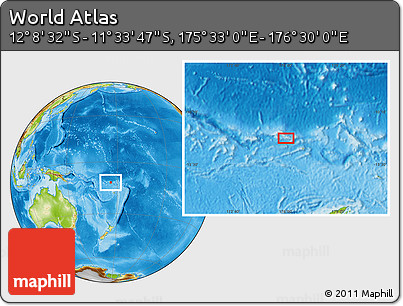 Physical Location Map of the Area around 11° 51' 9" S, 176° 1' 30" E