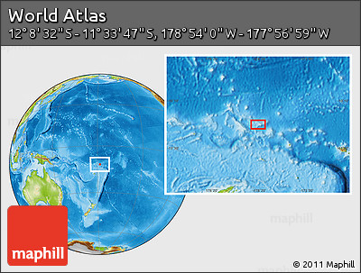 Physical Location Map of the Area around 11° 51' 9" S, 178° 25' 30" W