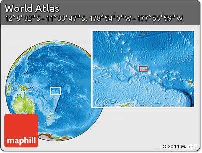 Physical Location Map of the Area around 11° 51' 9" S, 178° 25' 30" W